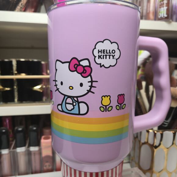 HELLO KITTY STAINLESS STEEL TUMBLER WITH HANDLE AND STRAW NEW 40 OZ. - Picture 3 of 4
